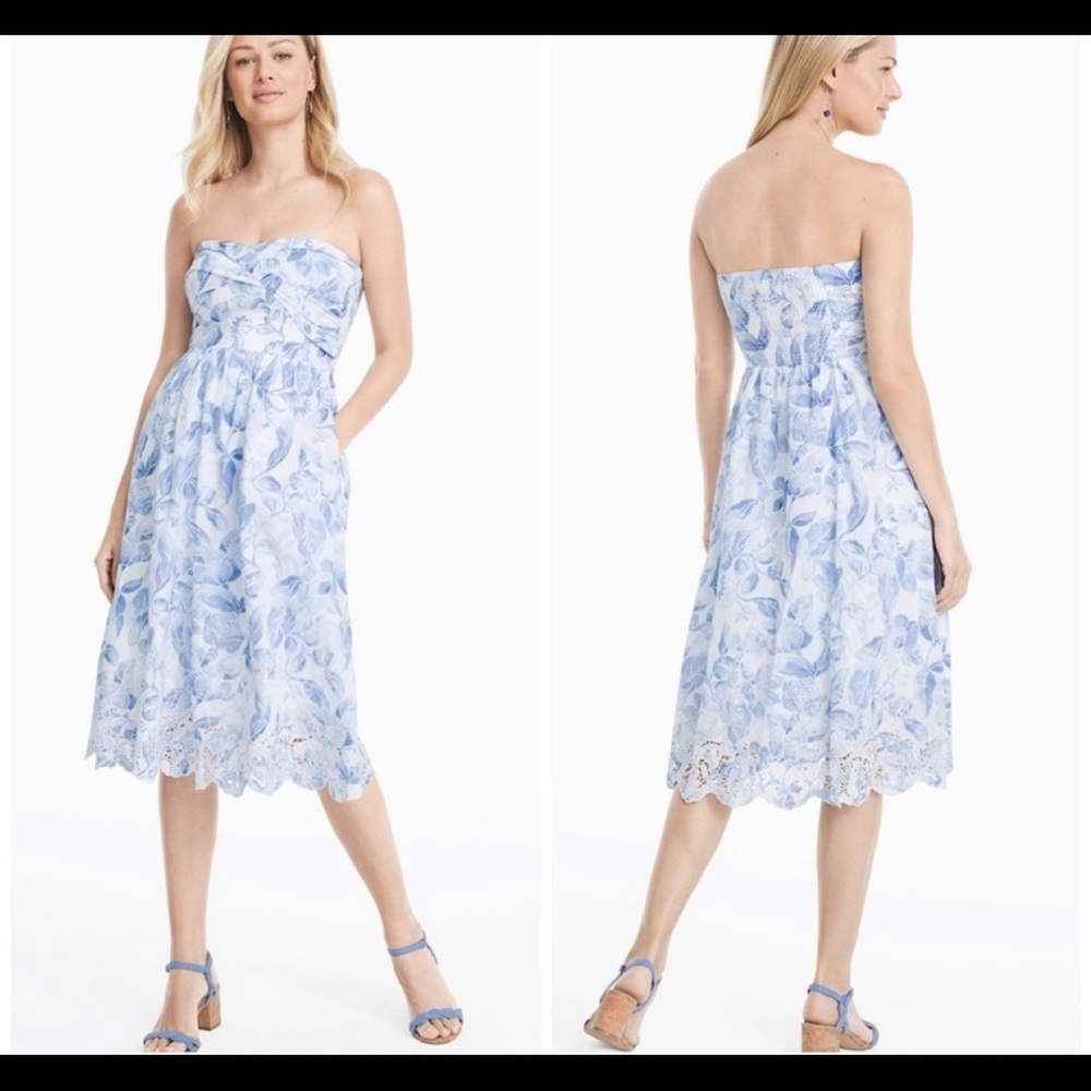 WHBM Blue Cotton Eyelet Trim Dress